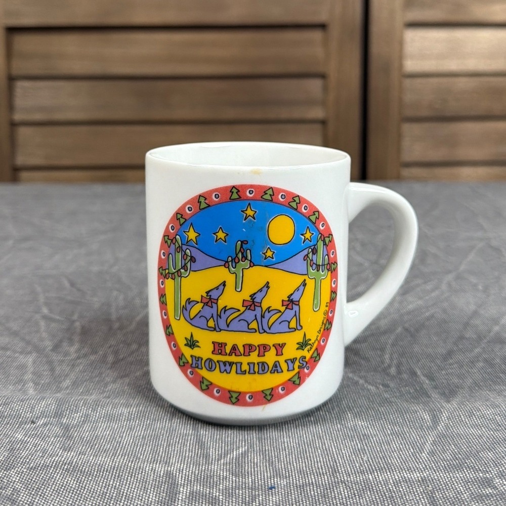 Kathryn Designs Mug Unisex OS Happy Howlidays Coyote Desert White Graphic